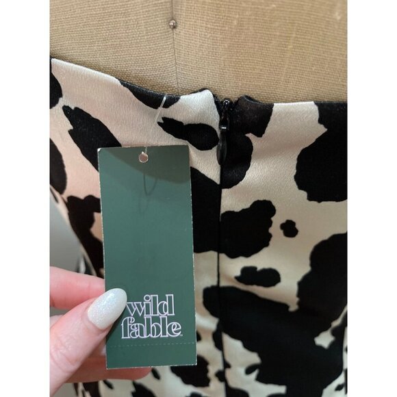 Black and White Cow Print Satin Mini Dress S NWT Festival Cowgirl Western - Picture 4 of 5